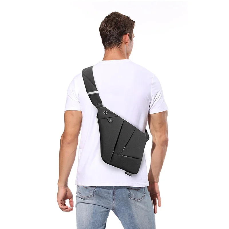 Men\'s Chest Bag Digital Headphone plug Storage Gun Bag Slung Crossbody Sports Waist Bag Personal Shoulder Anti-theft Pocket Bag