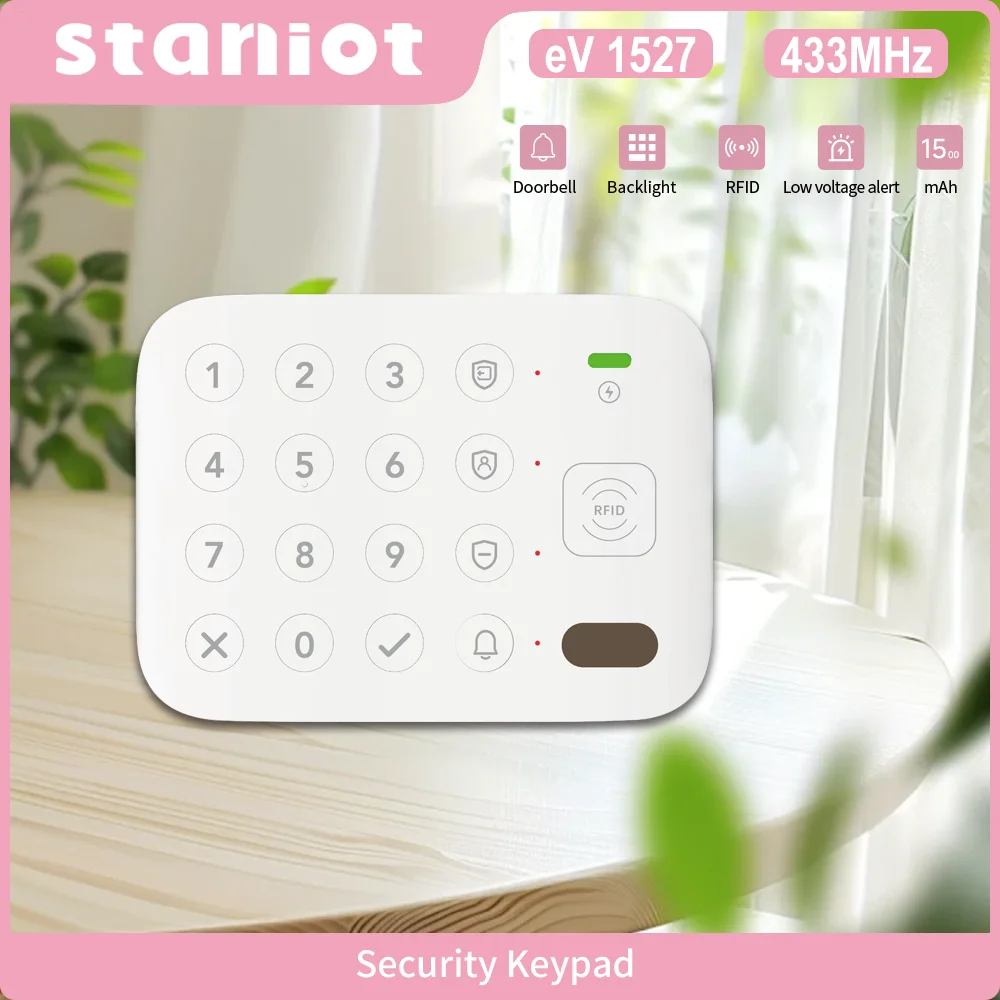 Staniot Intelligentes drahtloses Alarmsystem, Steuertastatur, Anti-Manipulations-Alarm, integrierter 1500-mAh-Akku, RFID-Tag-Tastatur, Zubehör für die Sicherheit zu Hause im Innenbereich