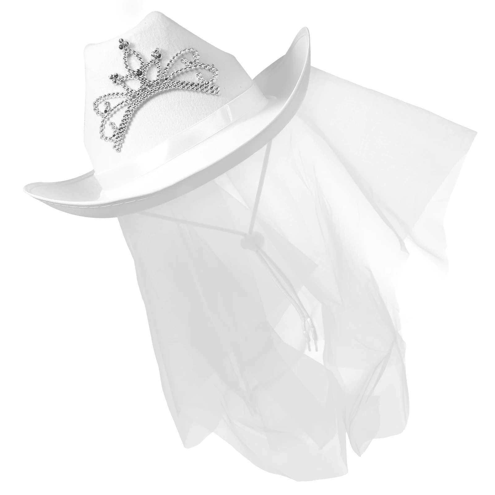 

White Cowboy Hat Veil Bridal Cowgirl Hat Wedding Headpiece Bride Bachelorette Party Hats Cloth Bridal Veil Decorations