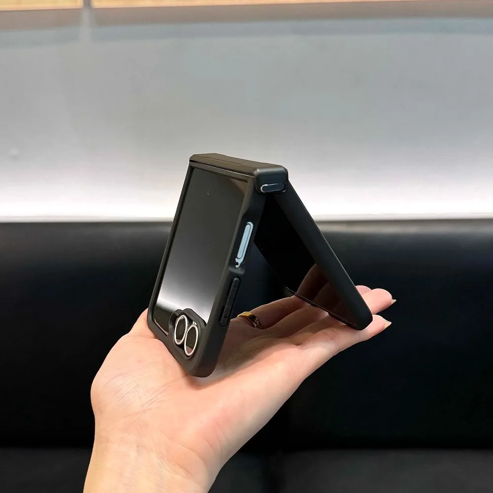 Matte Magnetic Phone Case for Samsung Galaxy Z Flip 7 Black Soft Silicone Border Folding Hinge Wireless Charging Protect Cover