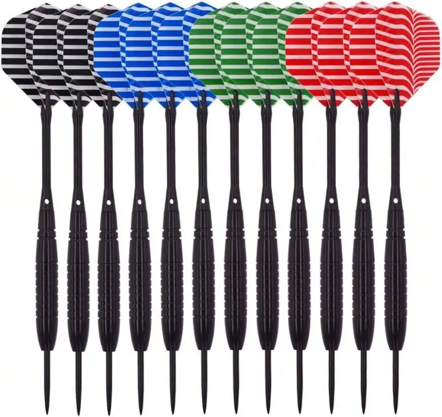 

12 Pack Steel Tip Darts 22_23 Grams, Professional Darts Metal Tip Set With Aluminum Shafts, Standard Flights, Rubber O'Rings And Extra Dart Sharpener