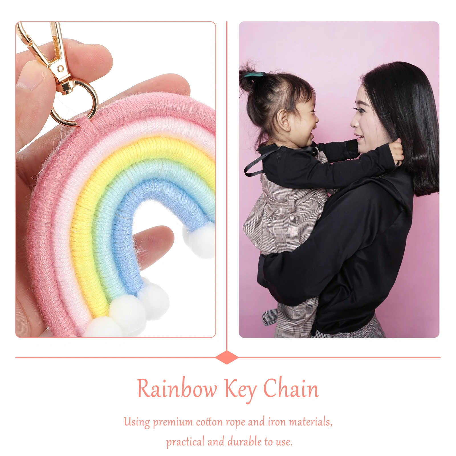 

Rainbow Key Chain Woven Cotton Rope Iron Lightweight Portable Gift Friends Families Stylish Creative Design Practical Durable