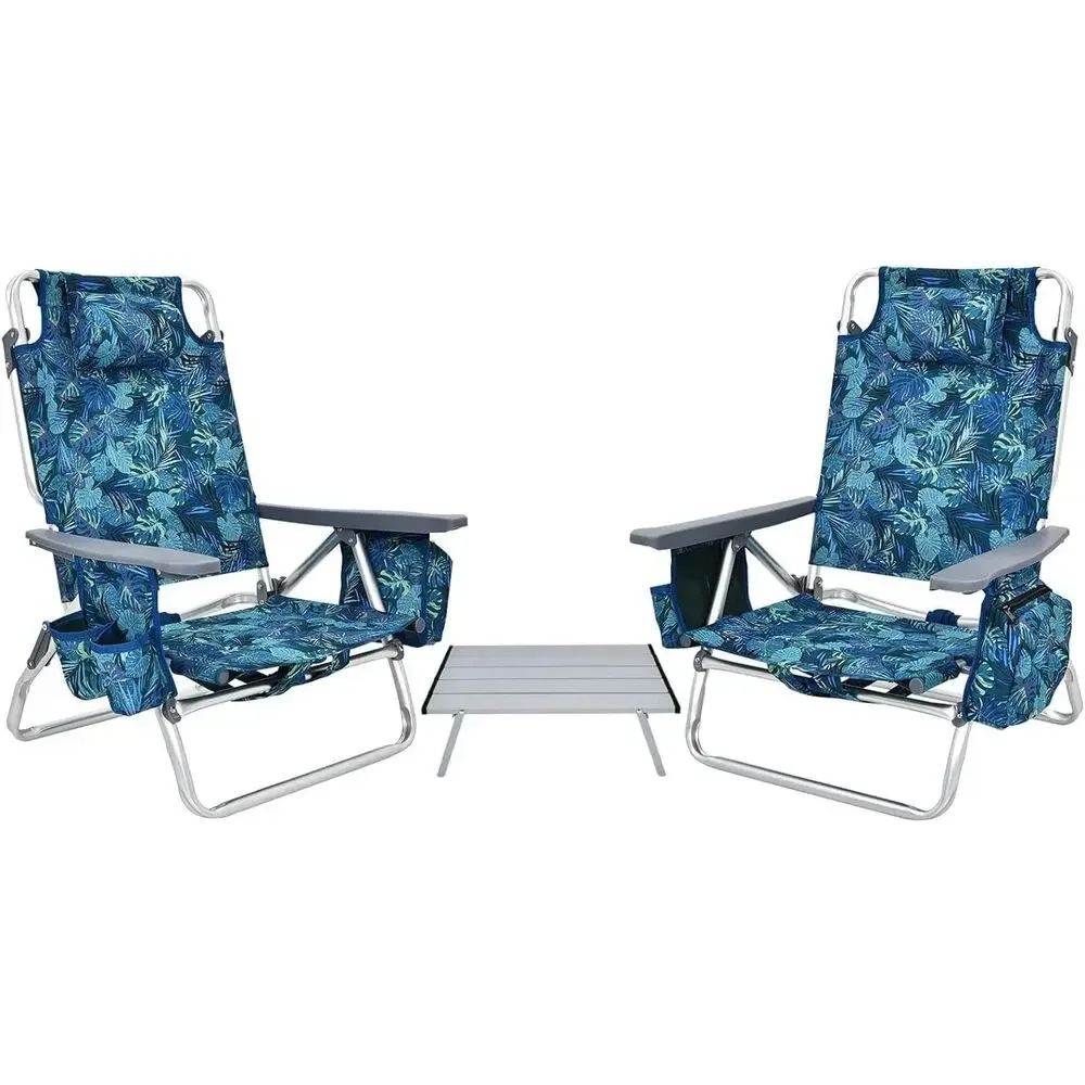 3-Piece Portable Beach Chairs Set with Cup Holder, Ice Bag, Reclining Feature for Outdoor Adventures