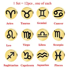 1 Set 12pcs diy Zodiac Beads Wholesale Stainless Steel Horoscope Aries Jewelry Charms For Bracelet Making