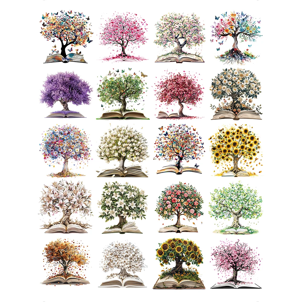 20pcs Tree of Life Flower Book Stickers Pack Varied for Kids Crafts Scrapbooking Luggage Laptop Car Aesthetic Decoration Decals