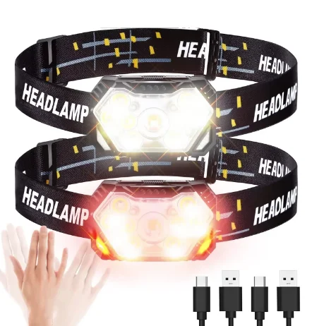 New Super Bright 9‑LED Headlamp, USB‑C Rechargeable, 10 Modes, Waterproof Motion Sensor Headlight for Work and Outdoor Use