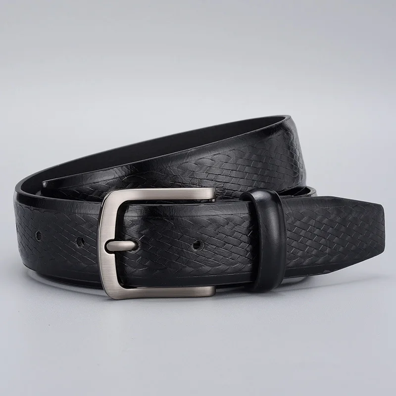 3.3CM X 125CM PU Leather Embossed Men PU Belt New Alloy Pin Buckle Business Casual Factory Retro Design Lengthened Black Brown