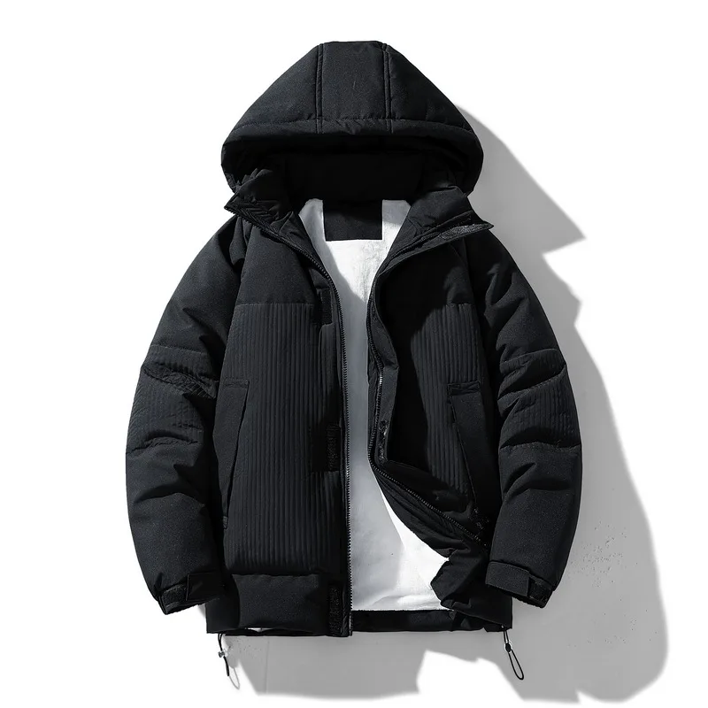 

Men Warm Corduroy Parkas Winter Jacket Streetwear Solid Black Beige Parkas Man Korean Fashion Brand Puffer Jackets Loose Coats