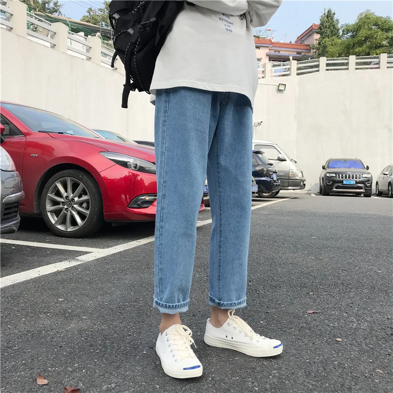 

Slim Fit Men's Jeans Straight Leg Versatile Casual Pants Trendy Spring Autumn Loose Comfortable Youthful Style Zipper Closure