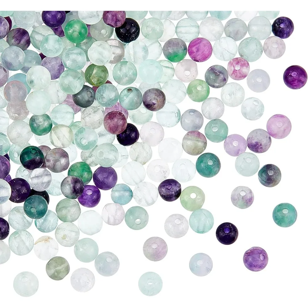 200pcs Natural Fluorite Beads 4mm Colorful Round Fluorite Beads Round Loose Gemstones Beads Energy Stone for Bracelet Necklace