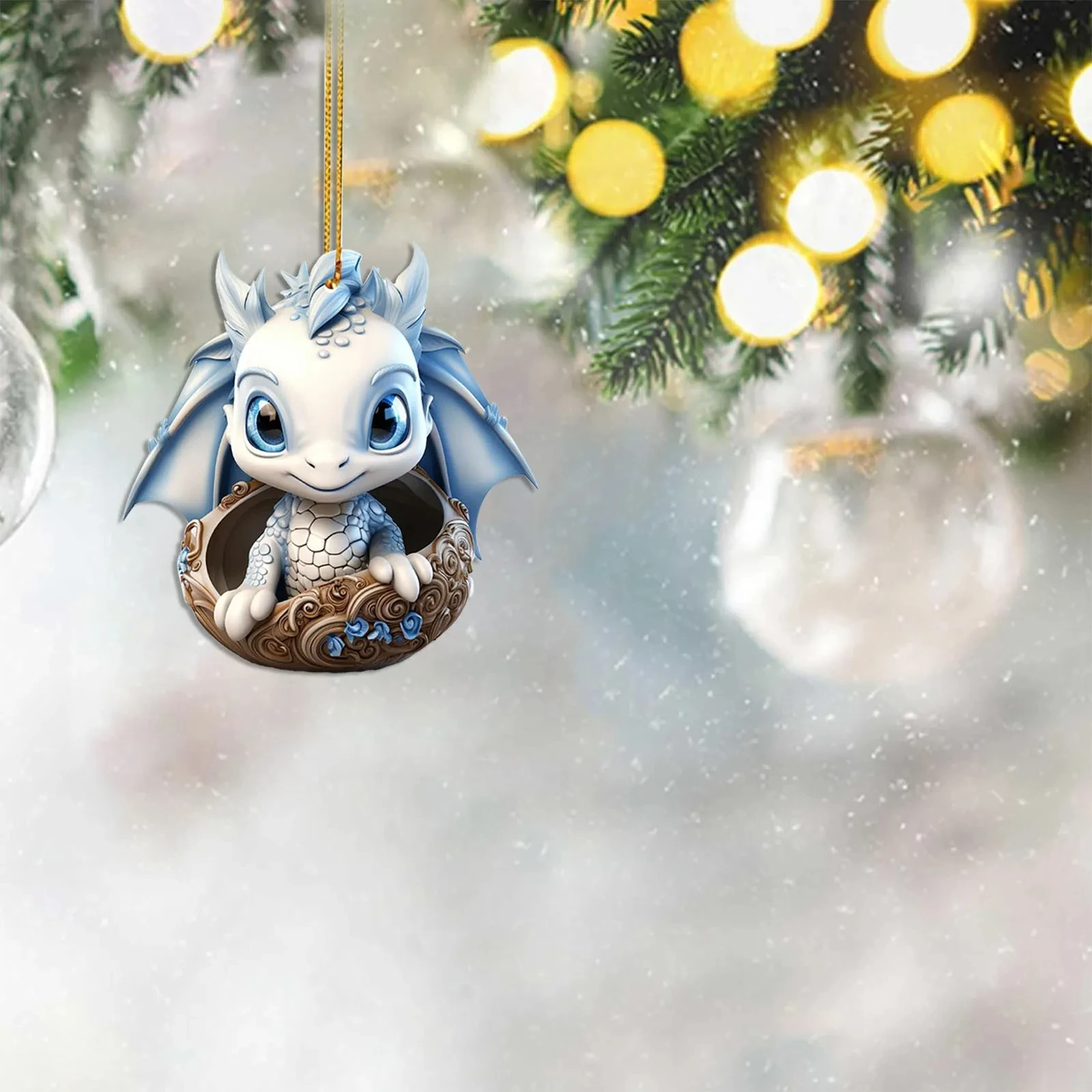 New 2D Cute Blue And White Porcelain Dragon Egg Ornament Christmas Dolls Car Interior Hanging Dragon Christmas Tree Decoration