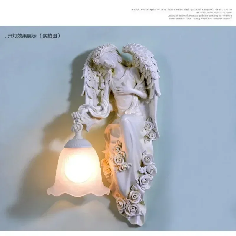 Bedroom Decoration Angel Wall Lamp Stairs Fixture Vintage Wall Light Glass Shade Sconce with Bulb