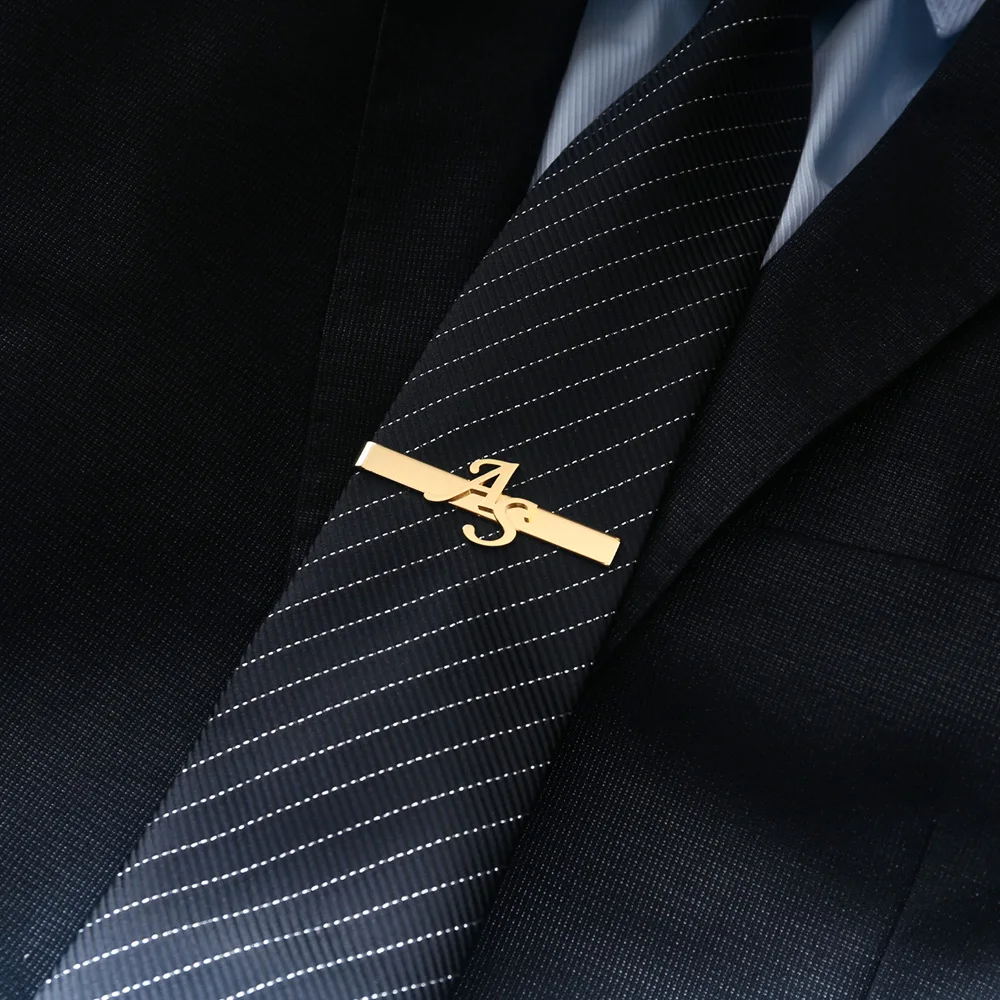 Tangula Personalize Stainless Steel Initials Tie Clip For Men Custom Groom Wedding Tie Clip Accessories Best Man Jewelry Gifts