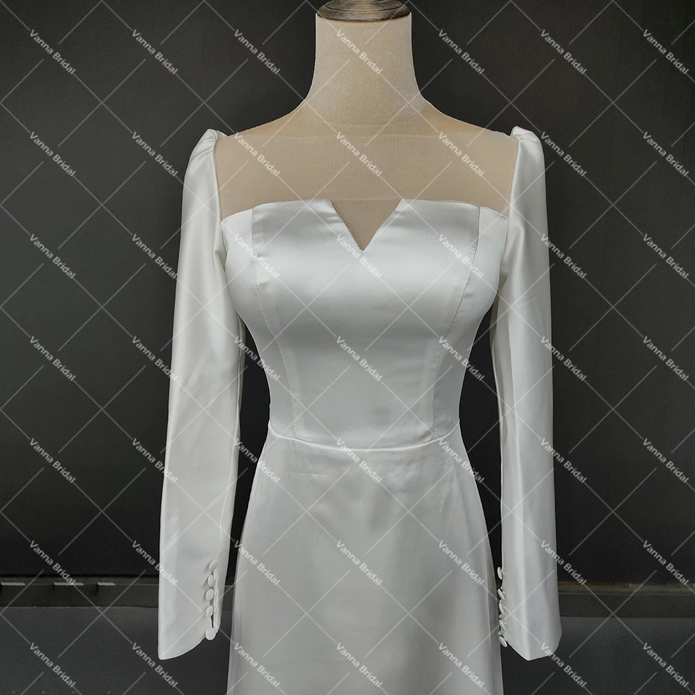 Vestido de novia de tirantes finos, prenda sencilla de satén, ajustada, con botones hasta el tobillo, talla grande