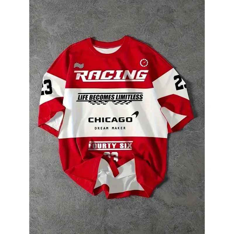 

T-shirt De Course De Moto Pour Hommes,Rond, Imprimé, Manches Courtes, Sport, Été, Surdimensionné, Unisexe, Hauts Décontractés