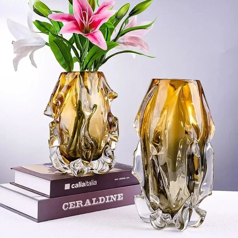 Creative Amber Gradient Glass Vase Hydroponics Flowers Pots Desk Decoration Flower Arrangement Floral Vases Modern Home Decor