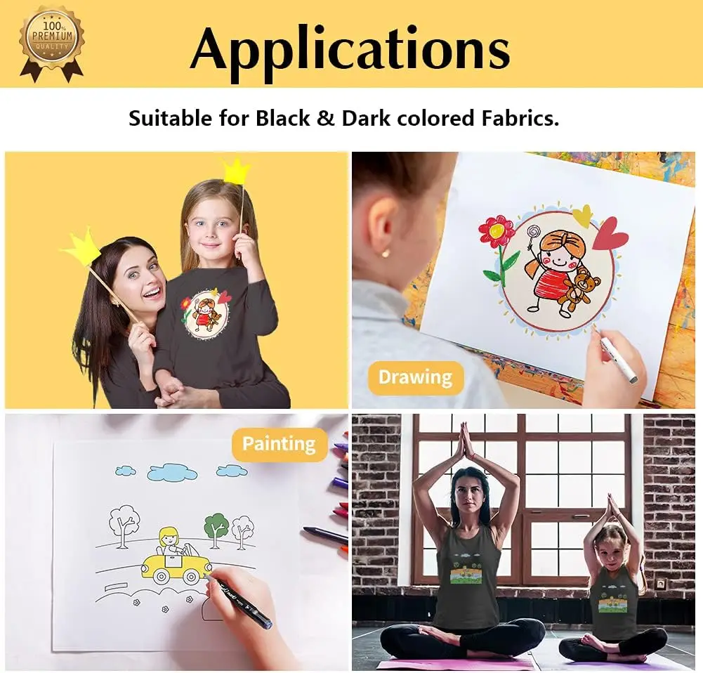 5 Sheets 8.5X11 Inch Iron on Heat Transfer Paper for Dark Fabric T Shirt Transfers Paper for Inkjet Printer