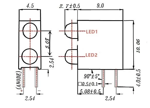 2 HOLES 3MM LED LAMP HOLDER 90 DEGREE CURVED FEET RED YELLOW GREEN BLUE WHITE INDICATOR The style can be customized