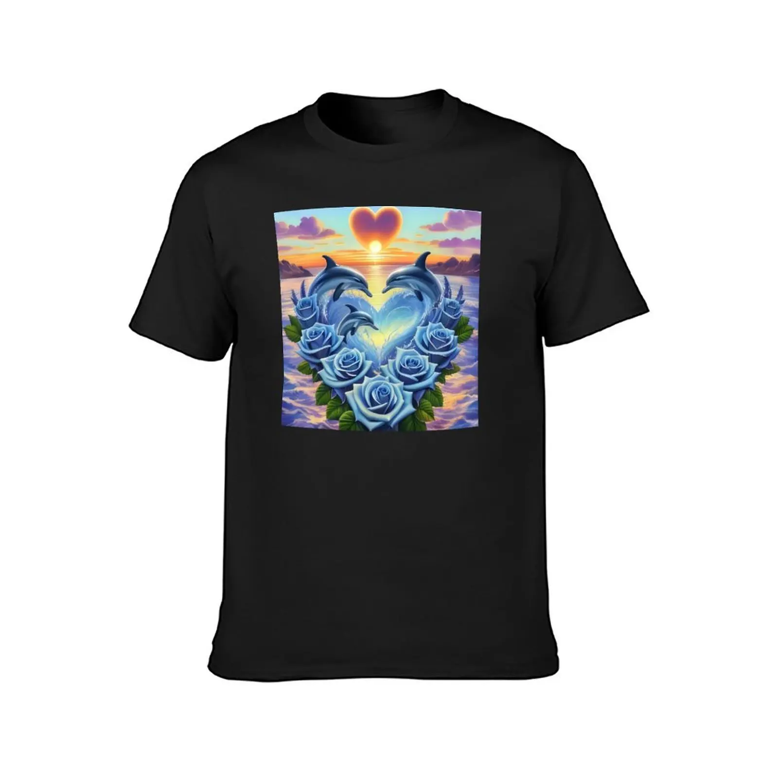 Dolphin Hearts Of Love With Blue Roses At Sunset 5 T-Shirt boys whites heavyweights black t-shirts for men