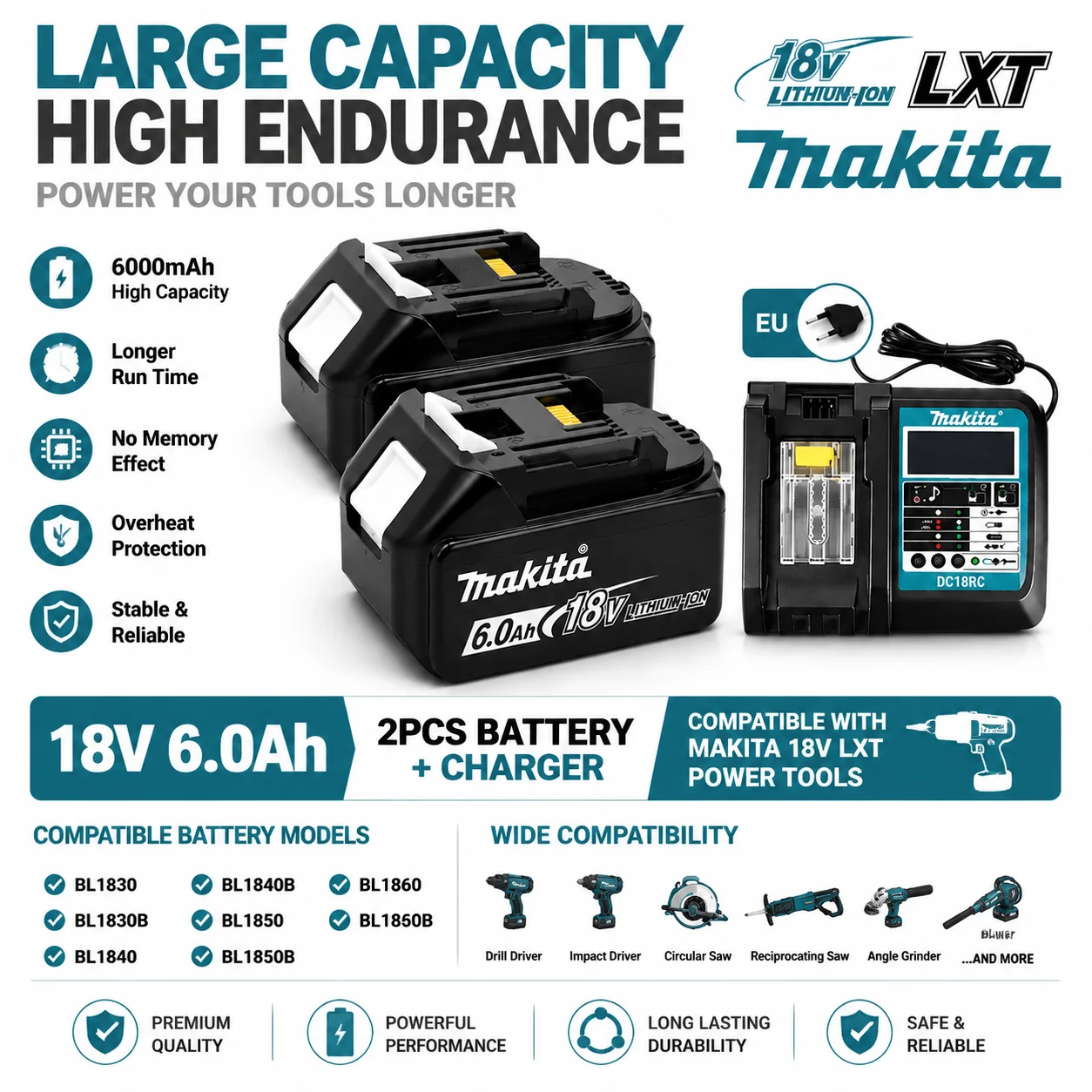 Batería Makita de 18 V y 6000 mAh BL1830 BL1850 para taladro inalámbrico DF330D, DDF484, DHP484, destornillador de impacto y sierra circular