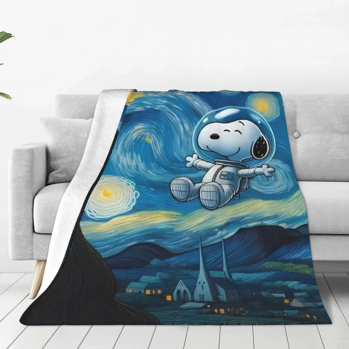 Snoopy Starry Night Pop Art Flannel Blanket Winter Warm Soft Throw Blanket for Children Bedroom Graphic Bedspread Sofa Bed Cover