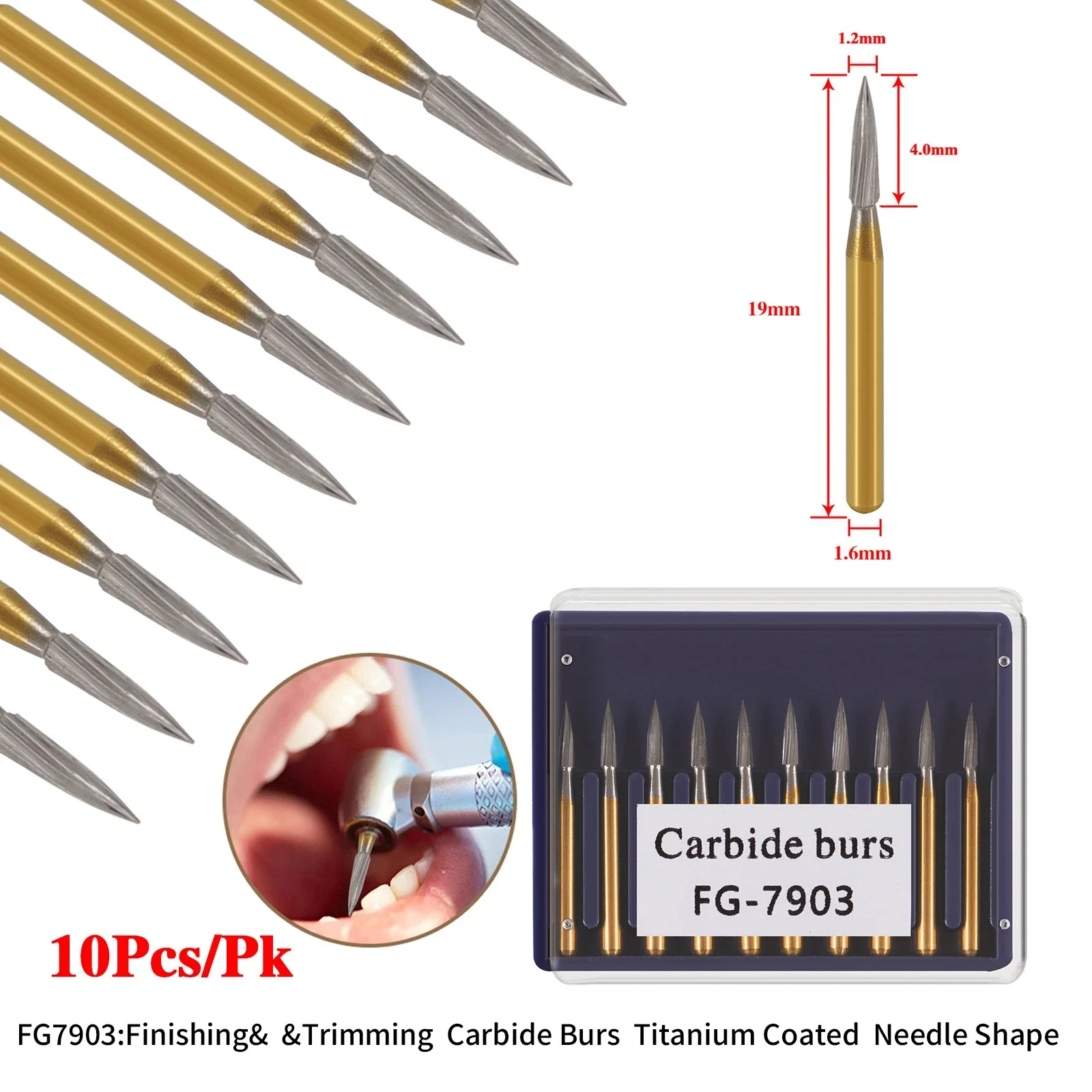 

FG 7903 Стоматологическая обрезка/отделка, золотые боры, фрикционные боры из карбида вольфрама для высокоскоростного наконечника