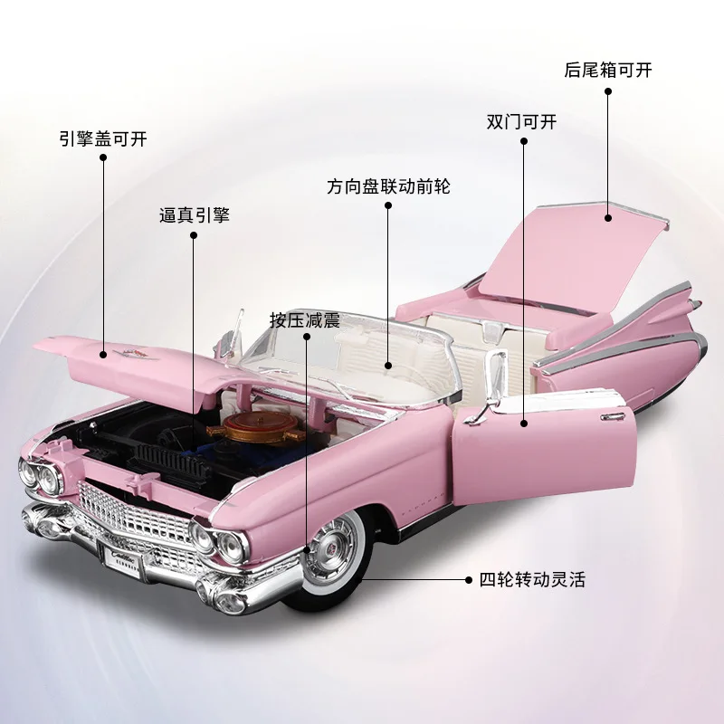 Maisto 1:18 Cadillac Eldorado Biarritz Pink Alloy Car Model Classic Car Ornament Kids Collection Toys Christmas Gifts Wholesale