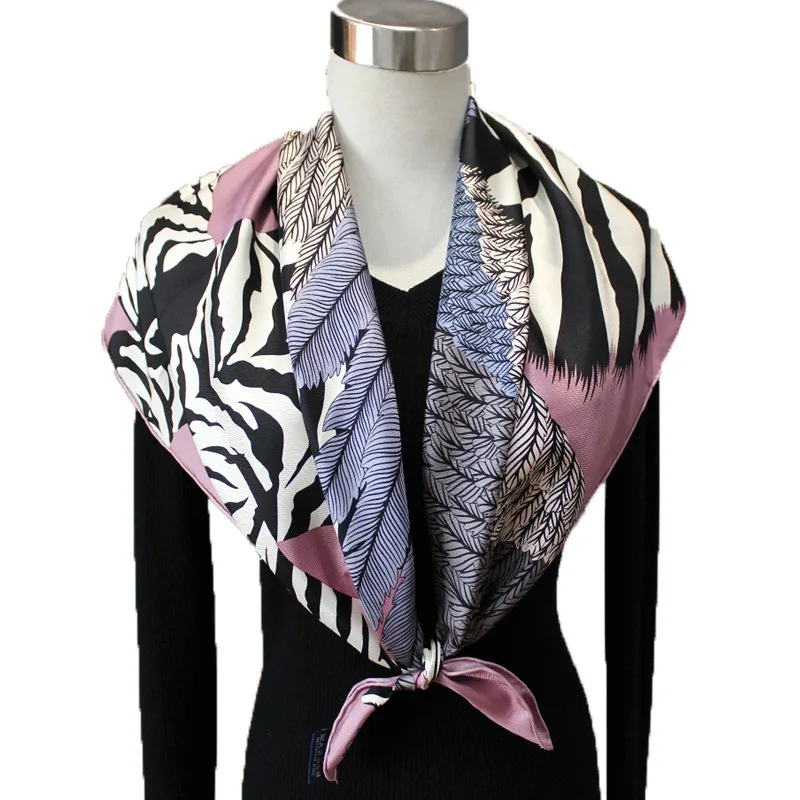 88x88cm Square Scarf 100% MULBERRY SILK Twill Winged Zebra Art Print Women Neck Scarf Head Wrap Bag Band Shawl