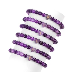 A-Z Letter Heart Bracelet Natural Amethysts Crystal Bracelet For Women Men Purple Quartz Stone Jewelry Couples Bangles Fashion