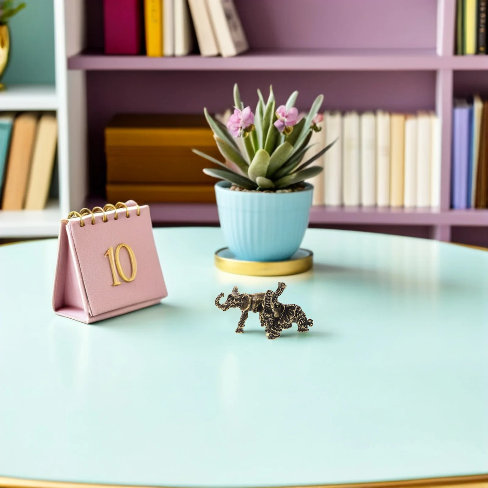 

2Pcs Brass Elephant Decor Statue Vintage Solid Lucky Feng Shui Animal Sculpture Office Shelf Table Ornament for Prosperity