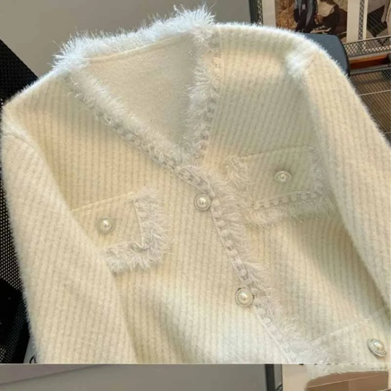 Cappotto maglione a maniche lunghe femminile francese lavorato a maglia ispessimento per il tempo libero da donna primavera autunno moda Lmitation visone