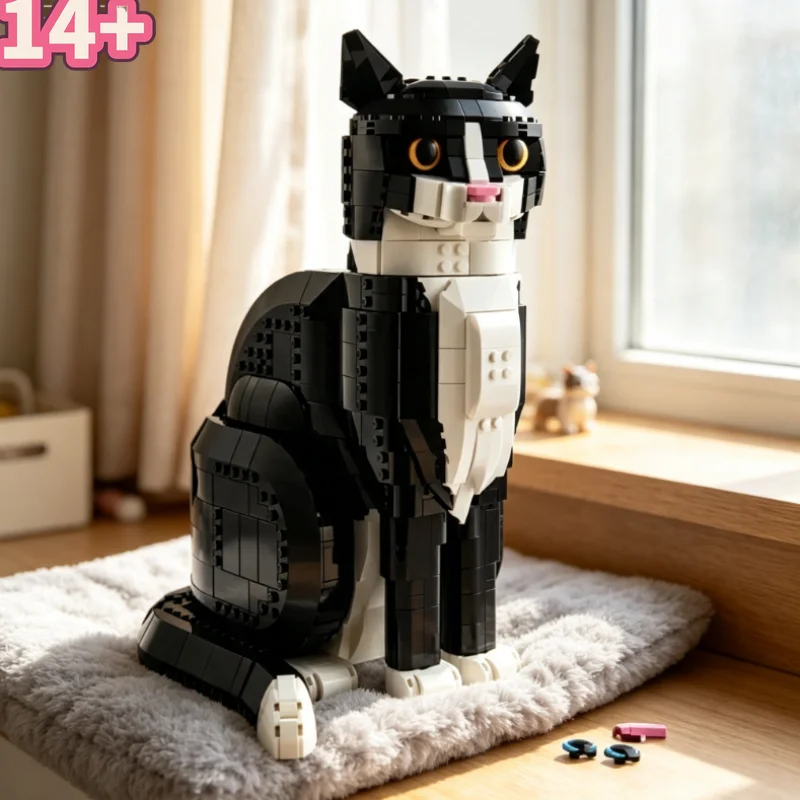 Kreatives, niedliches Tier-Bausteinset, 1710 Stück, schwarz-weißes Kuh-Katzen-Modell, Ziegelpuzzle, einzigartige Geburtstagsgeschenke für Erwachsene