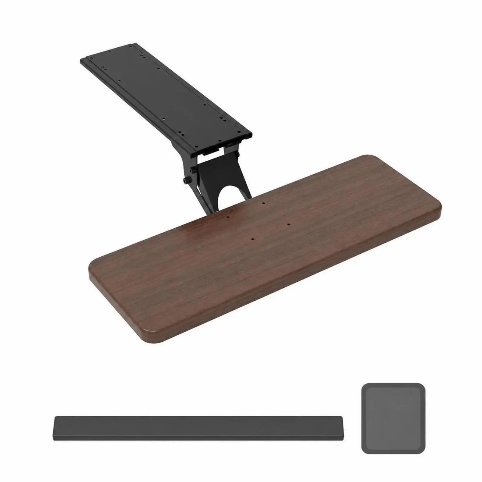 Adjustable Keyboard Tray Under Desk with Sprayed Coating Steel Rail and Natural Wood Board for Workspace
