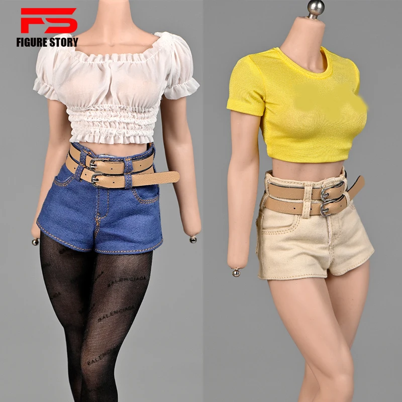 

1/6 Scale female dolls clothes hot shorts black blue khaki fit 12'' action figrue body model