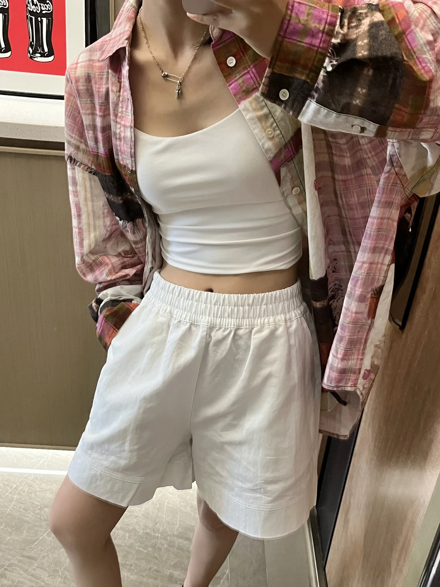 

Летние льняные брюки Aboutkeke с эластичным поясом, прямые, широкие, А-силуэт, стройнящие, белые, повседневные, для женщин