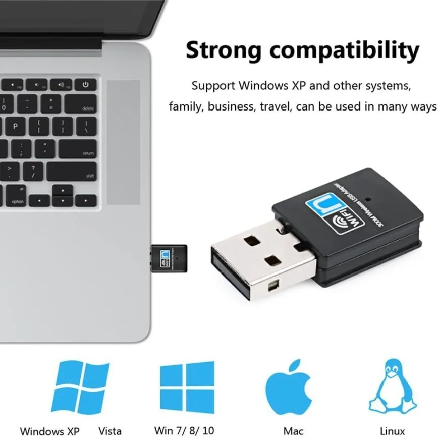 USB WiFi Adapter 300Mbps Wireless LAN Network Card Adapter 802.11b/g/n WiFi Dongle for Desktop Laptop PC Windows 10 8 7 MAC OS
