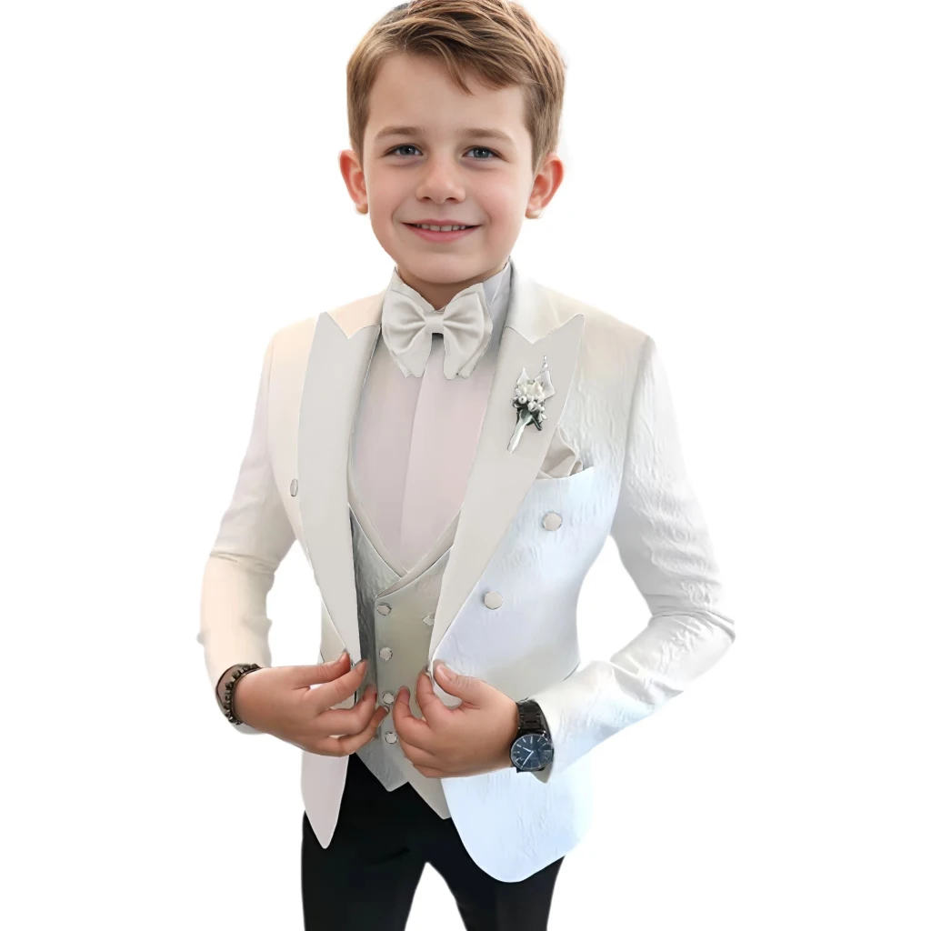 Suit For Boy Formal Slim Fit Set Floral Jacquard 3 Piece Suits Blazer Vest And Pants  Evening dress Graduation Birthday Clothing