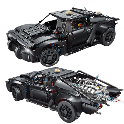 1828PCS 박쥐 자동차 빌딩 블록 기술 Supercar 자동차 모델 벽돌 빛으로 설정 어린이 DIY 교육 장난감 데스크탑 데코 선물