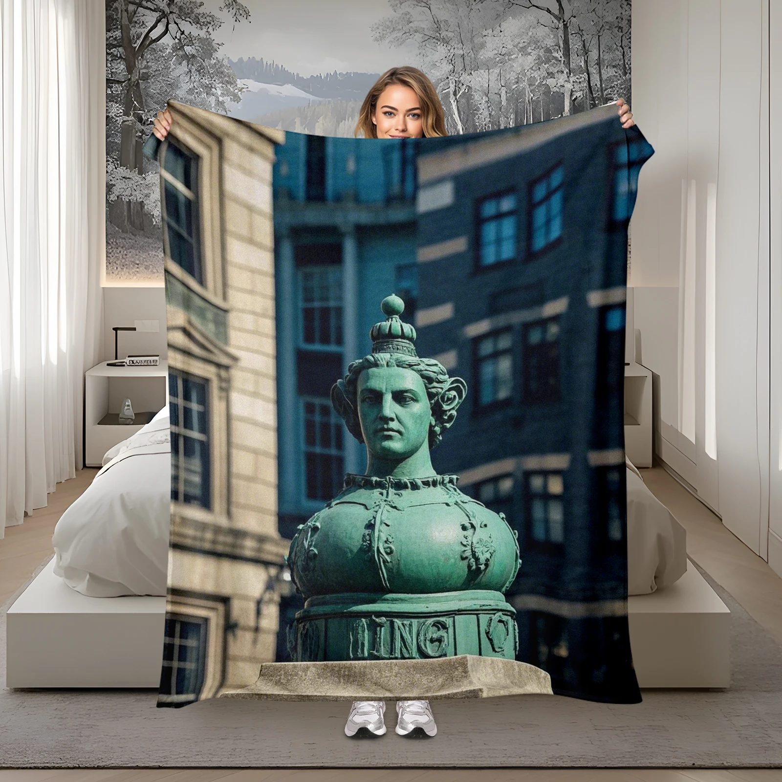 American Bronze Sculpture Themed Blanket Ideal Gift Bringing Timeless Artistry To Your Home