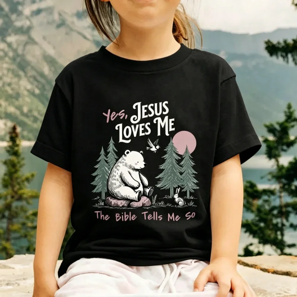 Jesus Loves Me Toddler Tee Woodlands Bible Verse T-Shirt Church Kids Gift Shirt Cute Boys and Girls TShirt Daily Life Cotton Top