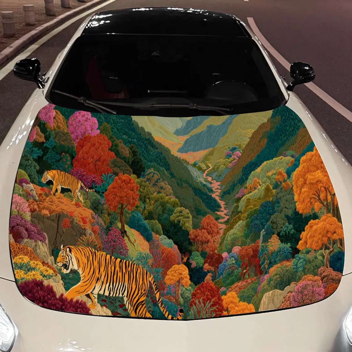 

Tiger - Valley Car Hood Stickers - Self-Adhesive, Waterproof and Durable Vinyl Wrap, Decorate And Protect Your Car, Fit For All