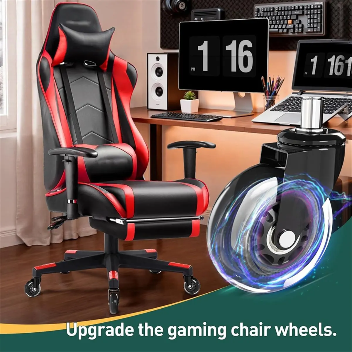 COFA 5PCS Chair Wheels, Upgraded Heavy Duty Caster Wheel for Gaming Chairs, 4.5 Inch Smooth & Silence Rubber Wheels
