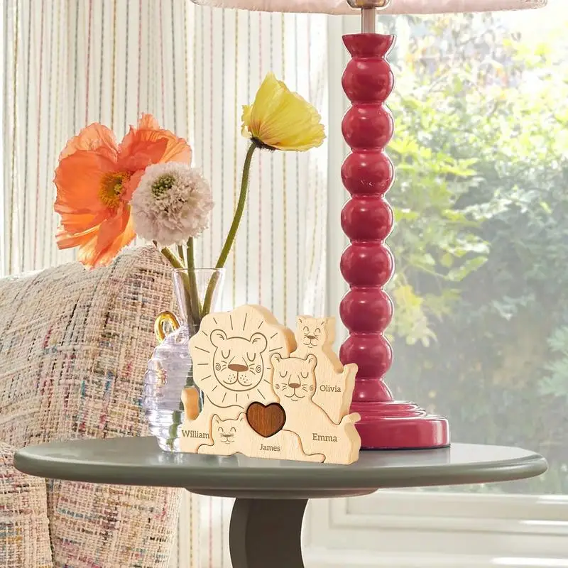Lion Family Wooden Puzzle Funny Lion Family Wooden Jigsaw Board Game Early Education Puzzles Toys for Living Room Study Bedroom
