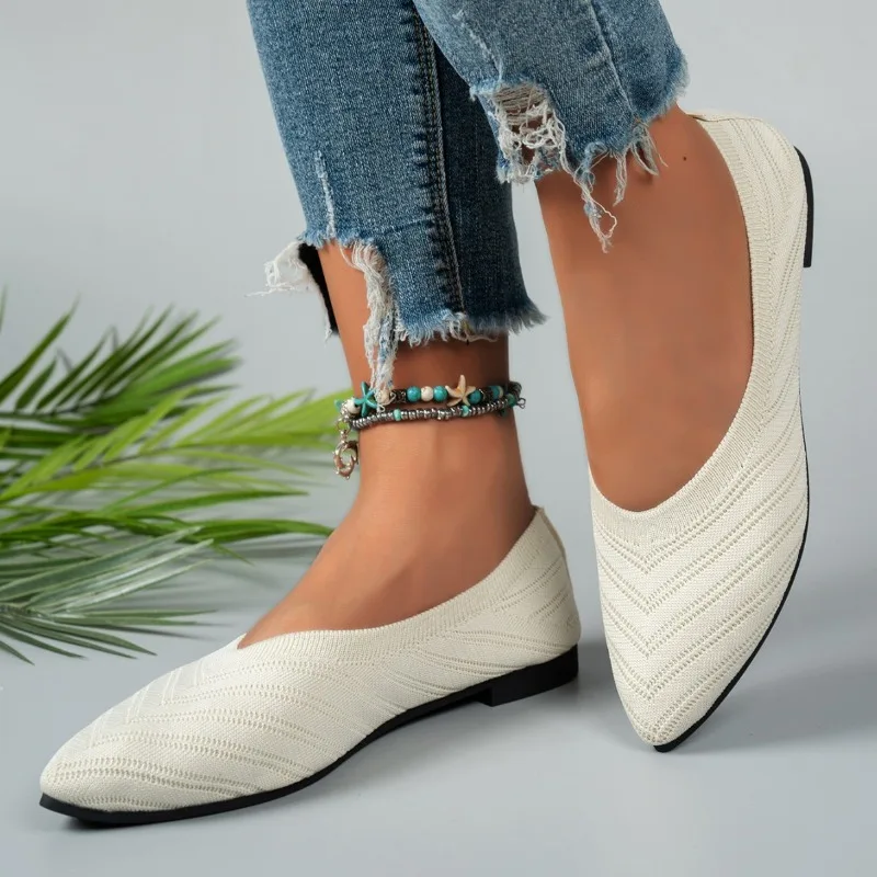 Women's Pointed-Toe Flat Office Boat Shoes, Solid-Color Slip-Ons, Casual Loafers