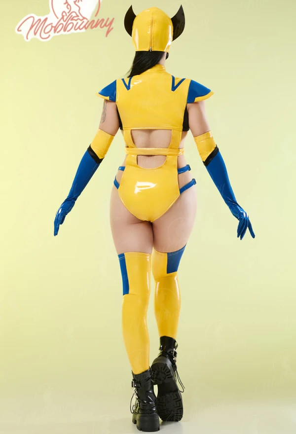 MOBBUNNY Women\'s Lingerie Set Cosplay Costume for Women Bodycon Outfit Cutout Bodysuit with Gloves Mask For Halloween