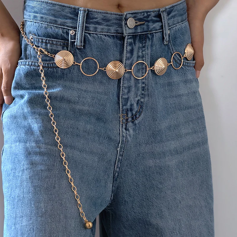 เข็มขัดโซ่สไตล์พังก์แบบหมุนได้สำหรับผู้หญิง ชุดเดรสโบฮีเมียน เสื้อครอปท็อป บิกินี่ เอวเซ็กซี่ เครื่องประดับเอวระดับไฮเอนด์