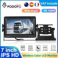 Podofo 7” Wireless Solar Reversing Camera Backup Monitor IPS HD Screen 1080P Camera Support DVR Loop Recording For Car Truck