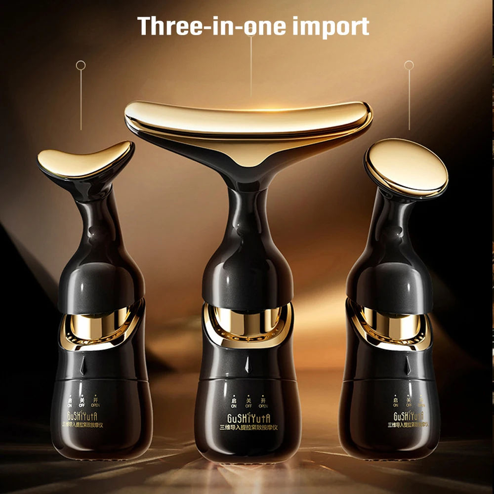 Masażer do twarzy 3 w 1, do szyi, twarzy i okolic oczu, masażer liftingujący twarz w kształcie litery V, urządzenie do pielęgnacji skóry, redukujące zmarszczki i przeciwstarzeniowe, do użytku domowego.