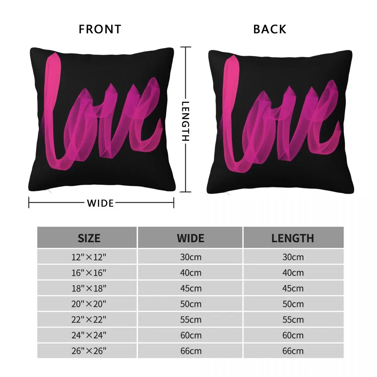 Written Love Pink Black Background Square Pillowcase Polyester Linen Velvet Printed Decor Pillow Case Home Cushion Case 45x45