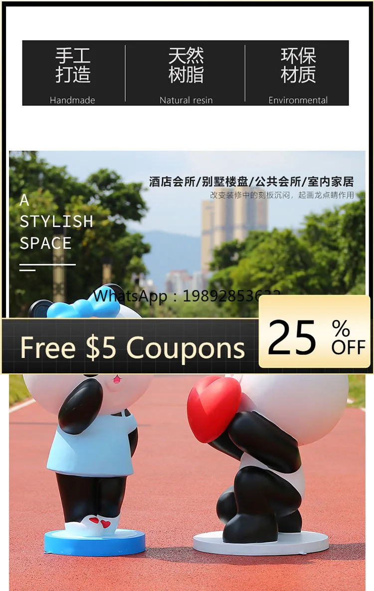 ZC Outdoor Cartoon Panda Fiberglass Sculpture Forest Landscape Mall Store Display Decoration Large Ornament